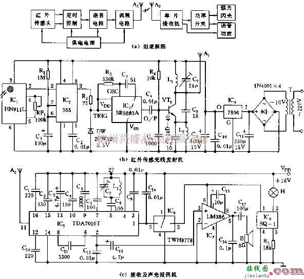 基于HN911L构成红外传感无线遥控声光报警装置电路  第1张