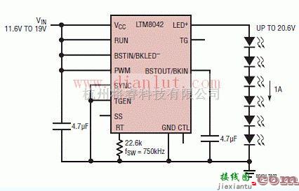 电源电路中的LTM8042驱动白光LED升压电路  第1张