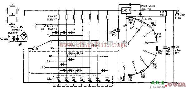 电源电路中的数显稳压器电路原理图  第1张