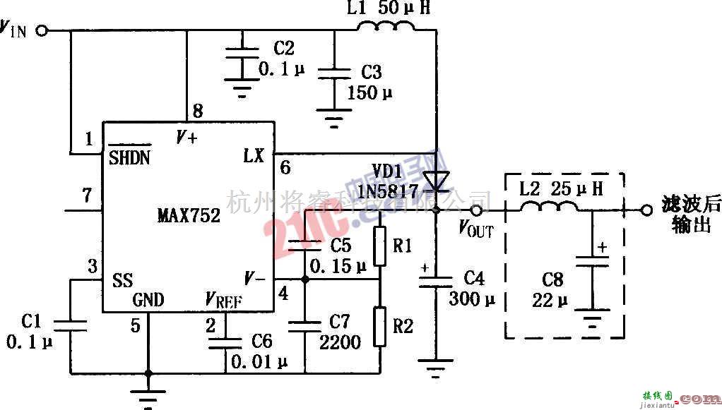 电源电路中的由MAX752构成的DC-DC变换器电路  第1张