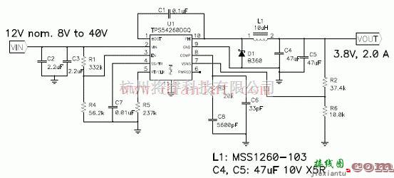 电源电路中的基于TPS54260的12V到3.8V GSM电源电路  第1张