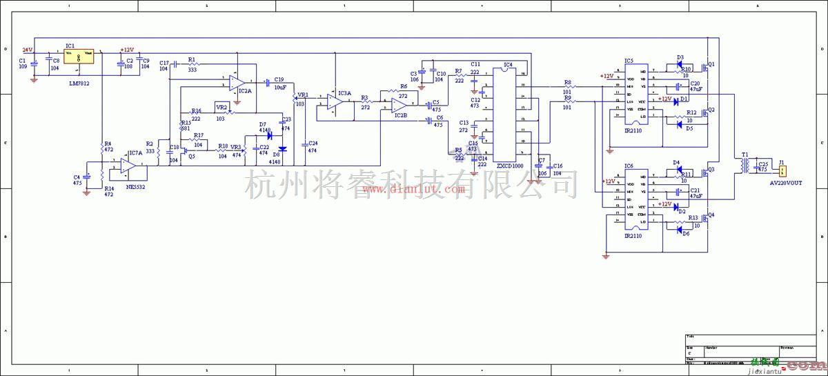 电源电路中的基于D类功放驱动的高保真纯正弦波逆变器电路图  第1张