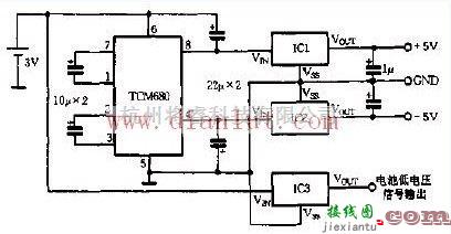 电源电路中的3V电池供电输出的±5V稳压电路  第1张