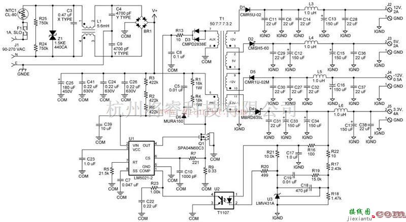 电源电路中的LM5021电路图  第1张