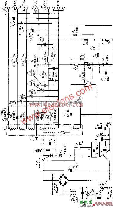 电源电路中的用TOP246Y设计的45W多路输出开关电源电路  第1张