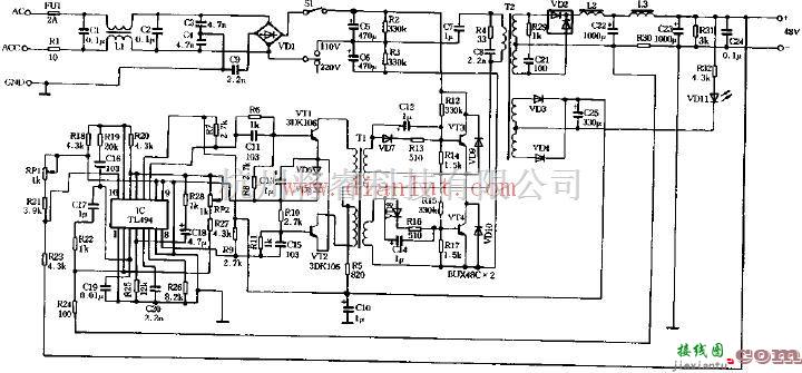 电源电路中的基于TL494芯片设计48V/3A开关电源电路  第1张