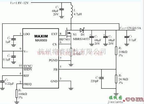 电源电路中的MAX668/MAX669升压型DC/DC变换器电路  第1张