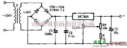 电源电路中的基于MC7805与TL431的可调稳压电源电路  第1张