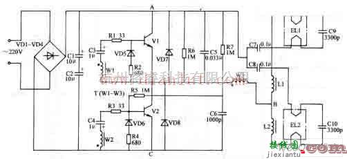电源电路中的简易荧光灯电子镇流器电路  第1张