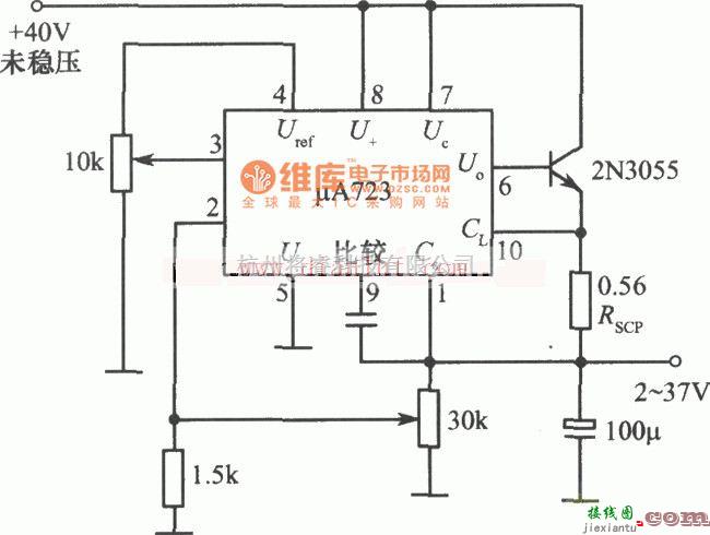 电源电路中的由μA723构成的可调稳压电源电路  第1张