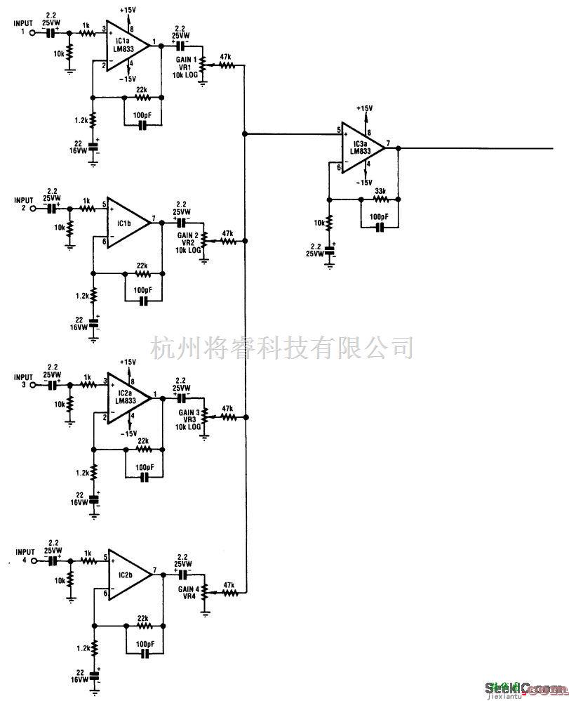 音频电路中的低噪声4通道吉他混合机
  第1张