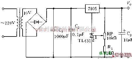 电源电路中的利用TL431与7805构成可调稳压电源电路  第1张