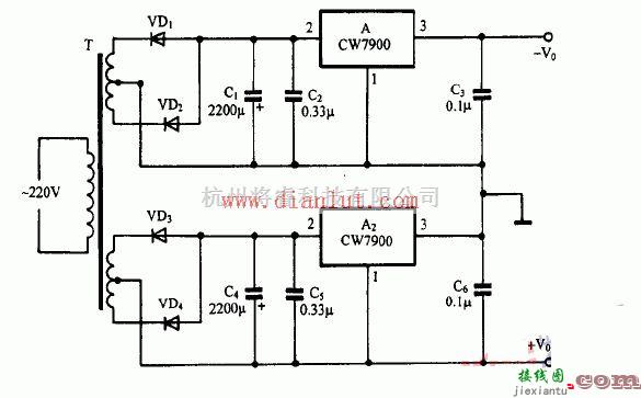电源电路中的利用CW7900设计的正负双输出稳压电源电路  第1张