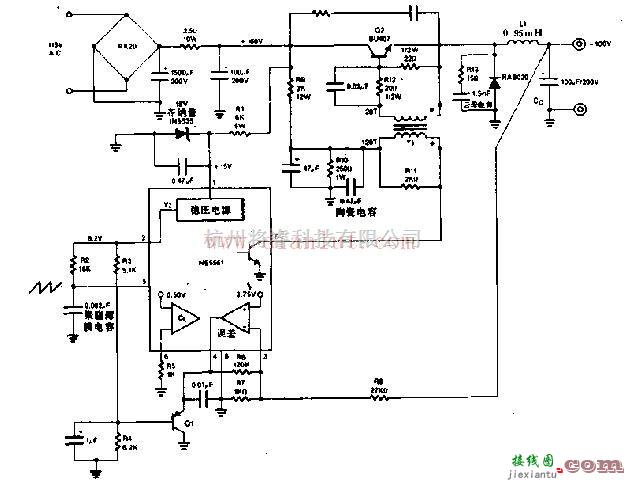 电源电路中的100V/0.25A开关式变换器电路原理图  第1张