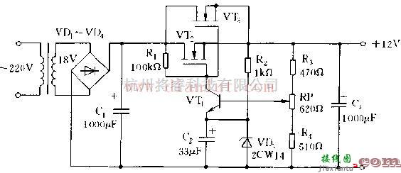 电源电路中的简易双晶体管串联式实用线性稳压电源电路  第1张