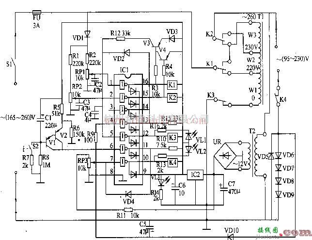 电源电路中的采用IC1集成电路设计交流稳压器电路  第1张