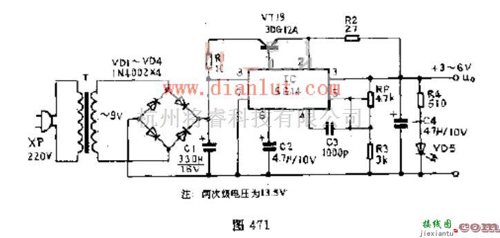 电源电路中的基于5G14芯片制作3~6V可调稳压电源电路  第1张