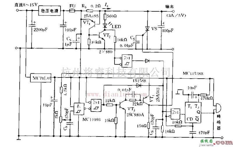 电源电路中的没有过压过流保护报警的稳压电源电路原理图  第1张