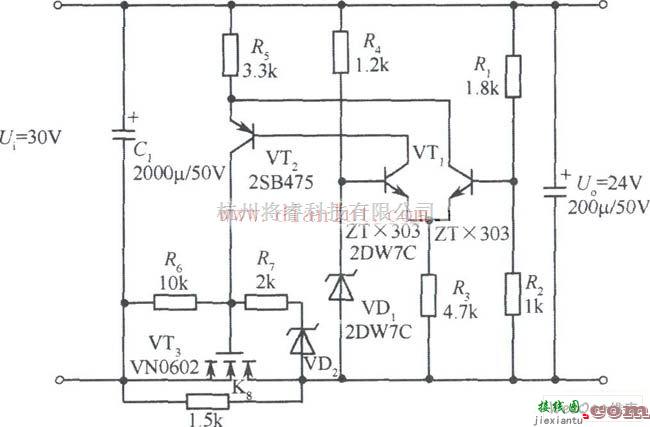 电源电路中的采用基本元件设计24V VMOS管稳压电源电路  第1张