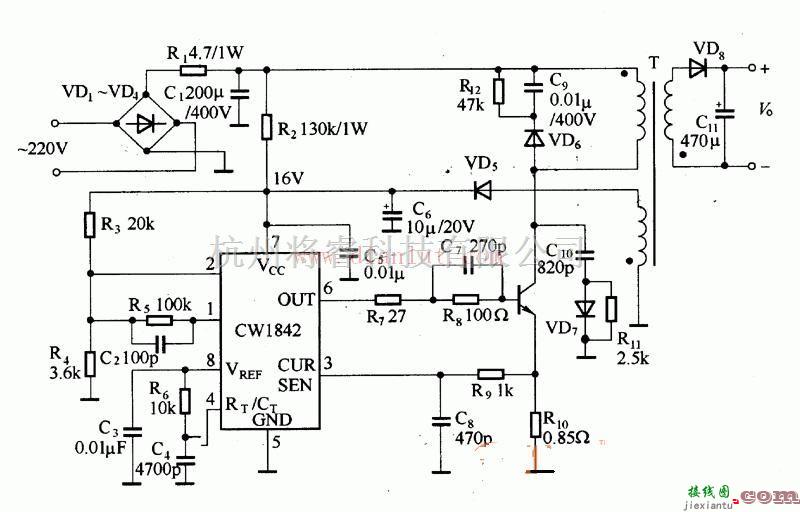 电源电路中的基于CW1842芯片构成开关式稳压器电路  第1张
