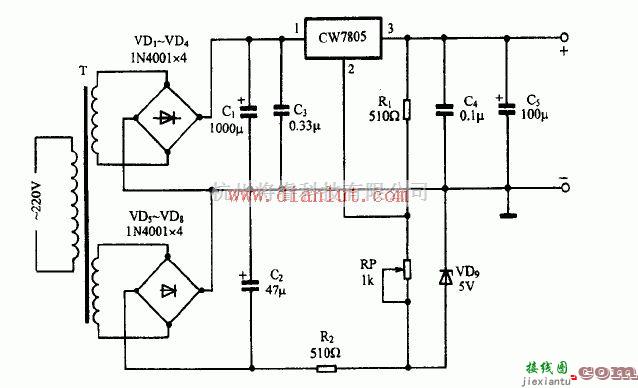 电源电路中的基于CW7805芯片制作0-15V可调稳压电源电路  第1张