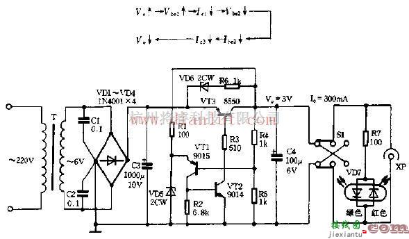 电源电路中的基于1N4001芯片制作带发光管稳压器电路  第1张