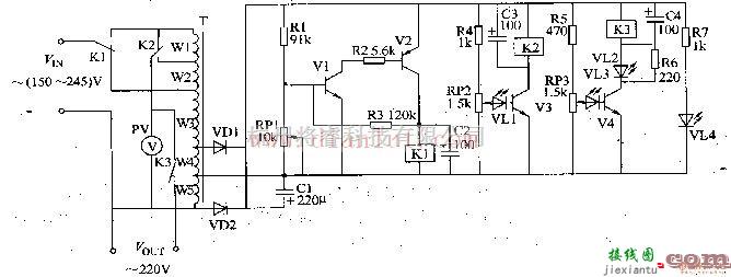 电源电路中的具有自动稳压和过电压保护功能的交流稳压器电路图  第1张