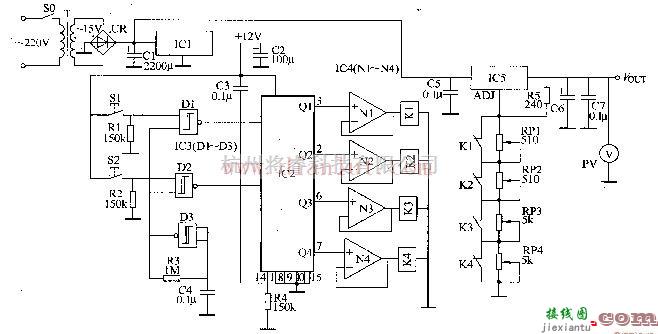 电源电路中的±15V、5V三种输出稳压电源电路原理图  第1张