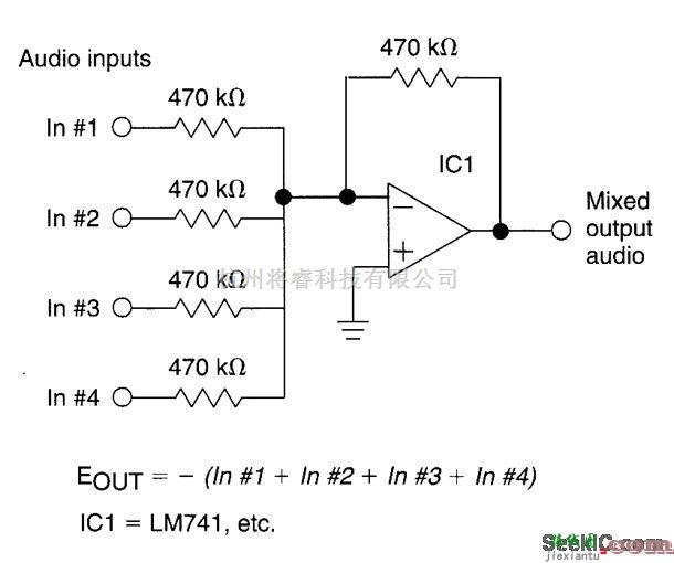 音频电路中的单位增益四输入音频混合器  第1张