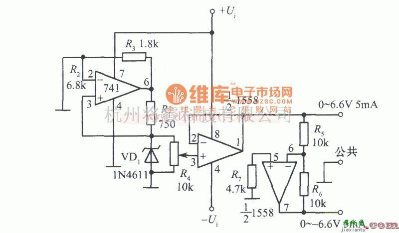 电源电路中的基于741芯片制作0～±6.6V可调跟踪稳压电源电路  第1张