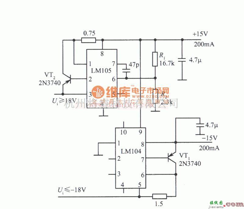 电源电路中的基于LM105芯片设计±15V跟踪稳压电源电路  第1张