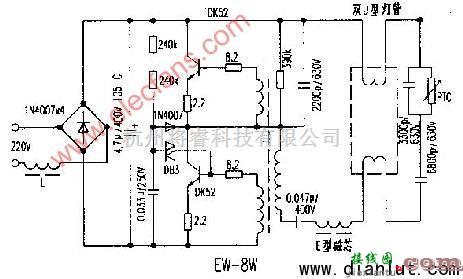 电源电路中的EW-8W电子镇流器电路原理图  第1张