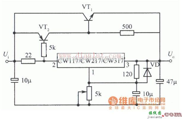 电源电路中的用NPN型功率晶体管扩流的集成稳压电源电路介绍  第1张