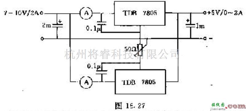 电源电路中的基于7805芯片制作并联稳压电路图  第1张