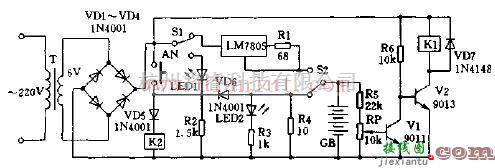 电源电路中的由LM7805构成的全自动电池充电器  第1张