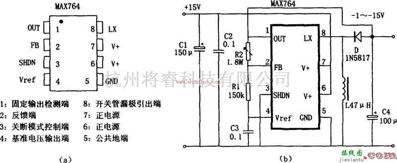 电源电路中的基于MAX764的可调式极性反转电源电路  第1张