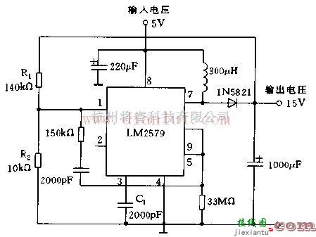 电源电路中的基于LM2579芯片构成升压稳压器电路  第1张