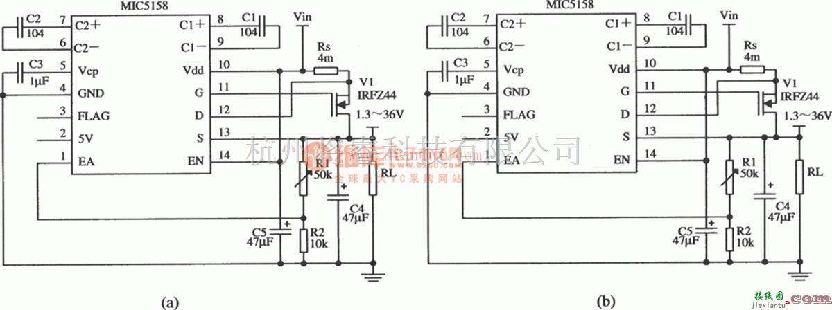 电源电路中的MIC5158构成的输出电压连续可调的线性稳压器电路图  第1张