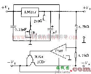 电源电路中的基于LM317芯片设计正负跟踪的可调稳压电路图  第1张