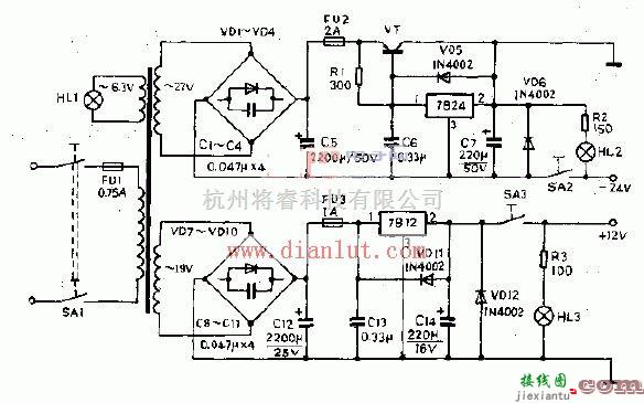 电源电路中的输出固定的三端集成稳压电源电路  第1张