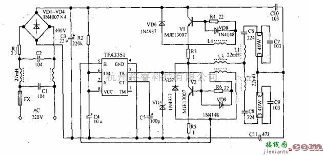 电源电路中的用TEA3351设计的电子镇流器电路  第1张