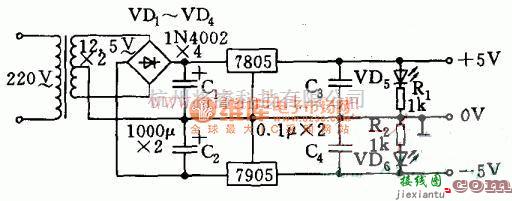 电源电路中的简易实用正负5V稳压电源电路  第1张
