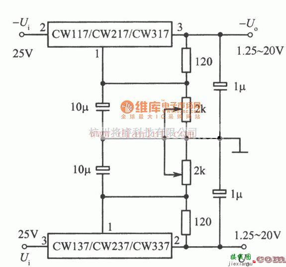 电源电路中的可调正/负输出电压集成稳压电源电路  第1张