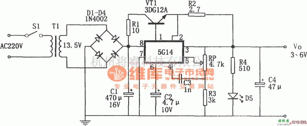 电源电路中的采用5G14构成的3～6V可调电源电路  第1张
