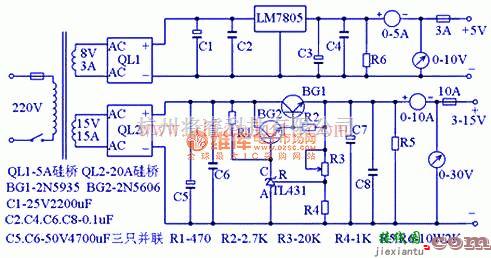 电源电路中的用TL431搭建的大功率连续可调稳压电源电路  第1张