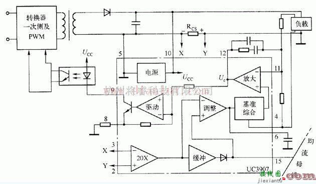 电源电路中的基于UC3907与外部电路连接的电路原理图  第1张