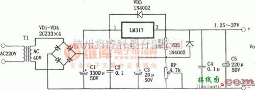 电源电路中的基于LM317构成的简易可调电源电路图  第1张