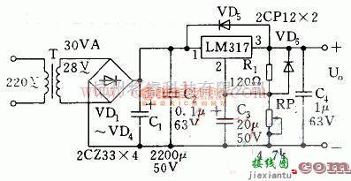 电源电路中的基于LM317构成的简易可调电源电路  第1张