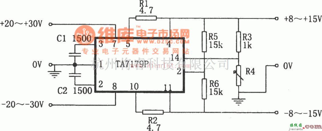 电源电路中的基于TA7179P的对称型同步可调稳压电源电路  第1张