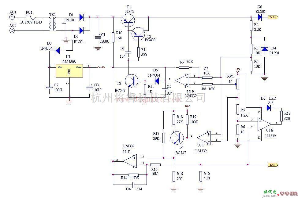 电源电路中的LM339设计的自动蓄电池充电电路图及说明  第1张
